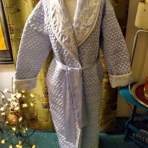 Vintage Natori Baby Blue Quilted Robe Size Small